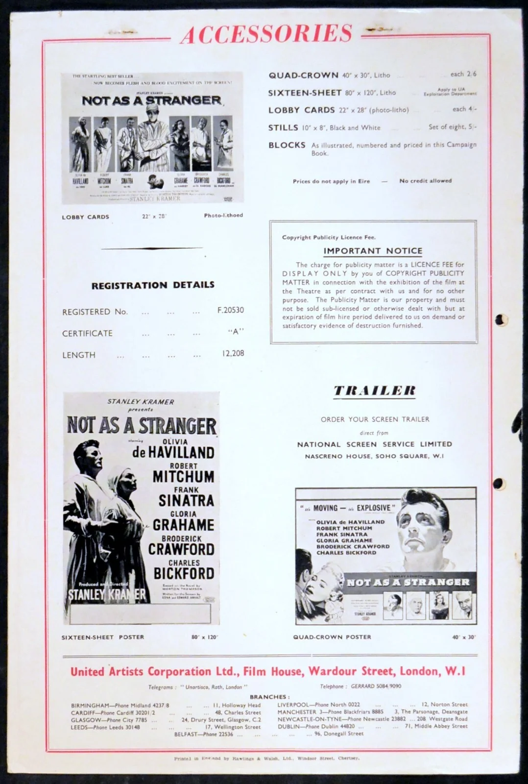 NOT AS A STRANGER 1955 Olivia De Havilland, Robert Mitchum CAMPAIGN BOOK, изображение 3