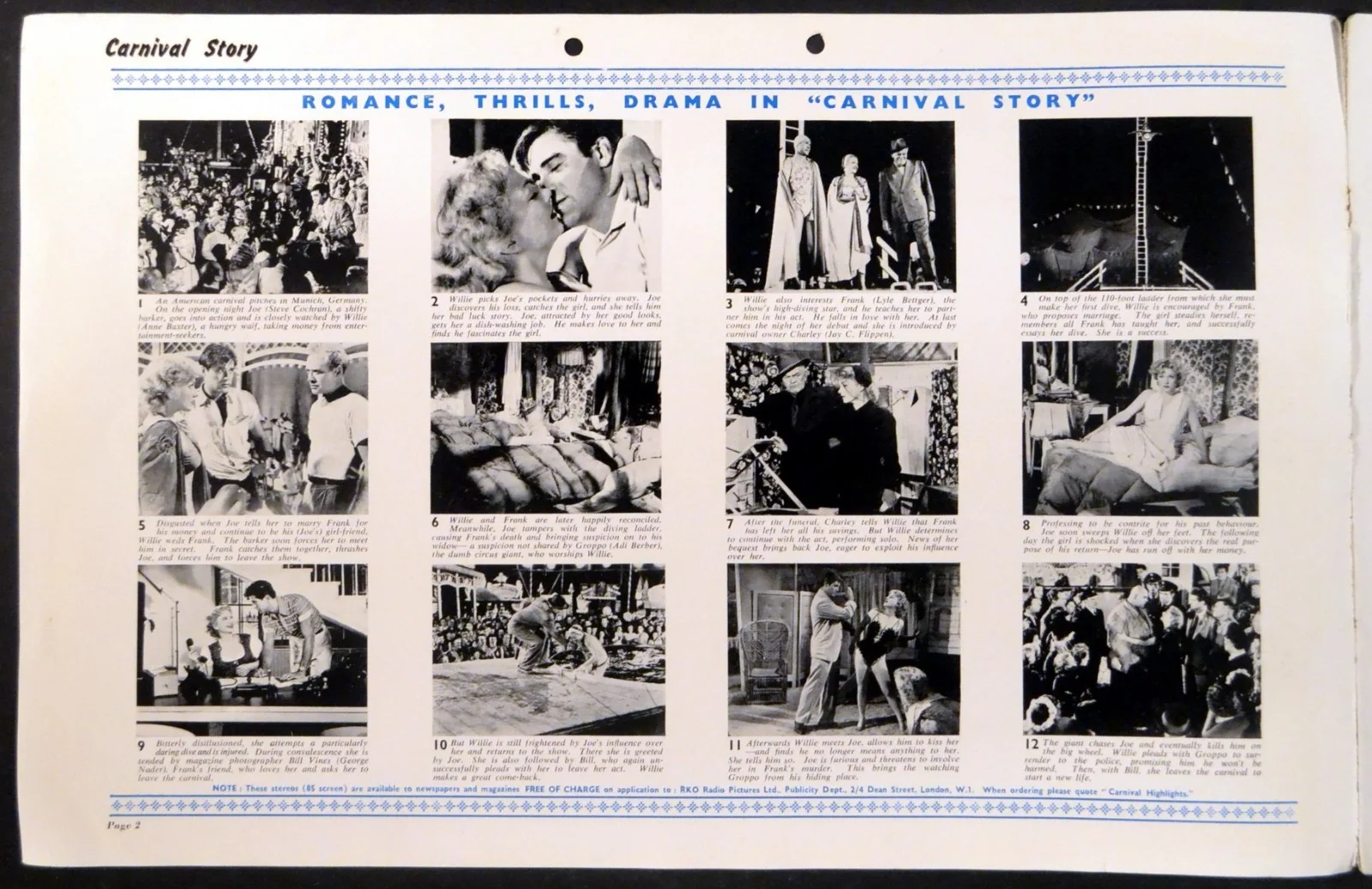 CARNIVAL STORY 1954 Anne Baxter, Steve Cochran, Lyle Bettger UK PRESSBOOK, image 2