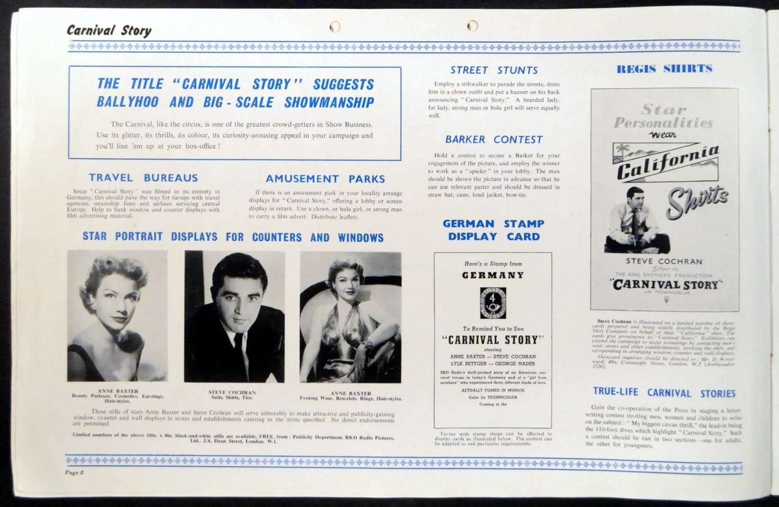 CARNIVAL STORY 1954 Anne Baxter, Steve Cochran, Lyle Bettger UK PRESSBOOK, image 3