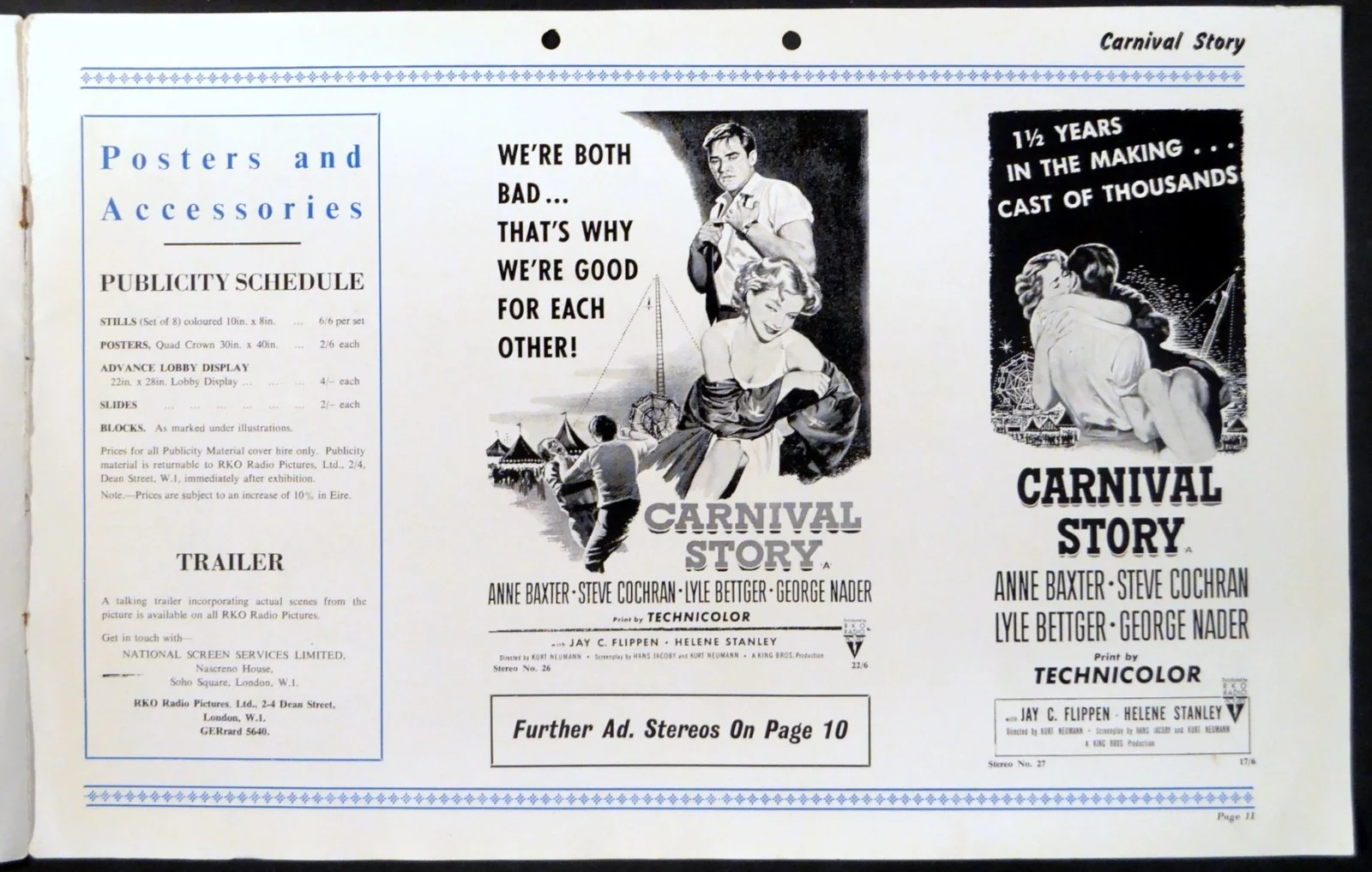 CARNIVAL STORY 1954 Anne Baxter, Steve Cochran, Lyle Bettger UK PRESSBOOK, image 5