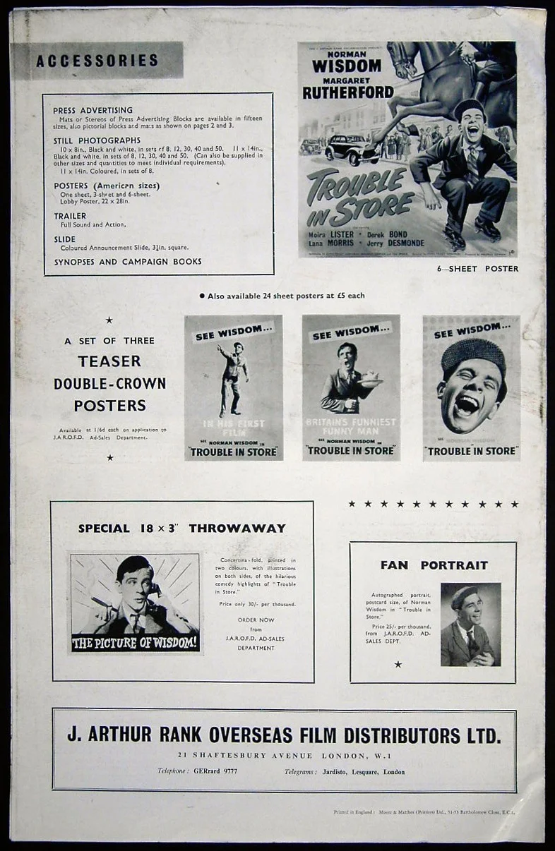 TROUBLE IN STORE 1953 Norman Wisdom, Margaret Rutherford UK PRESSBOOK, изображение 2