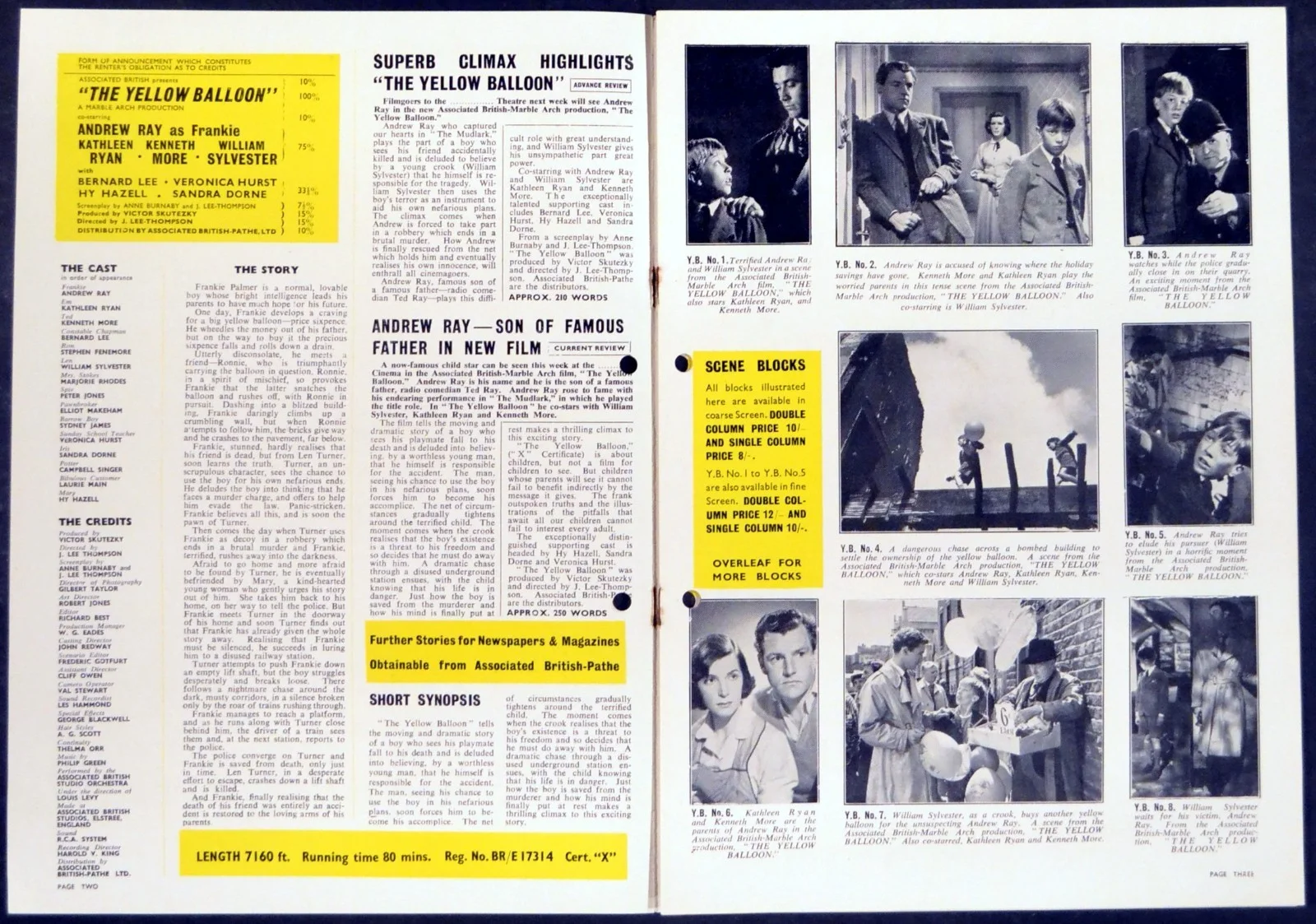 YELLOW BALLOON 1953 Andrew Ray, Kathleen Ryan, Kenneth More UK PRESSBOOK, изображение 2