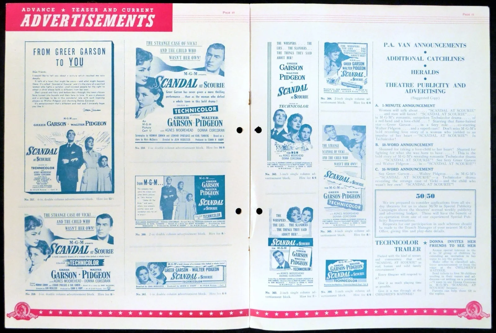 SCANDAL AT SCOURIE 1953 Greer Garson, Walter Pidgeon UK PRESSBOOK, изображение 2