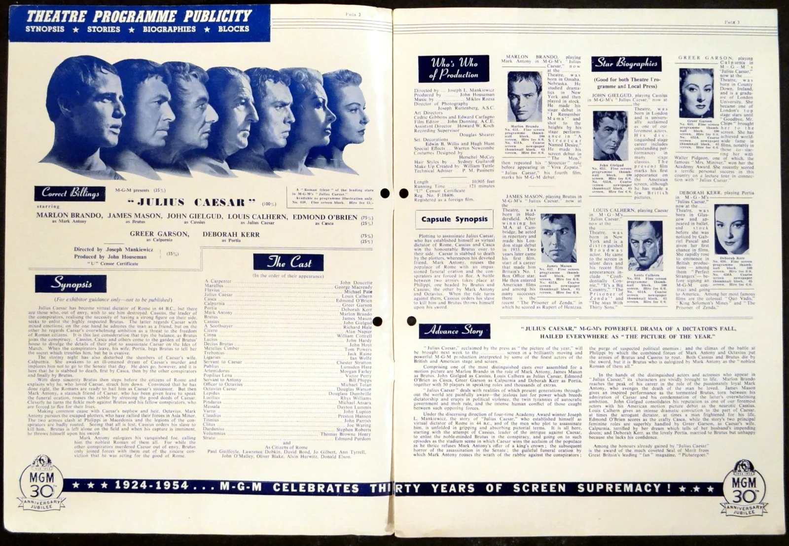 JULIUS CAESAR 1953 Marlon Brando, James Mason, John Gielgud UK PRESSBOOK, изображение 2