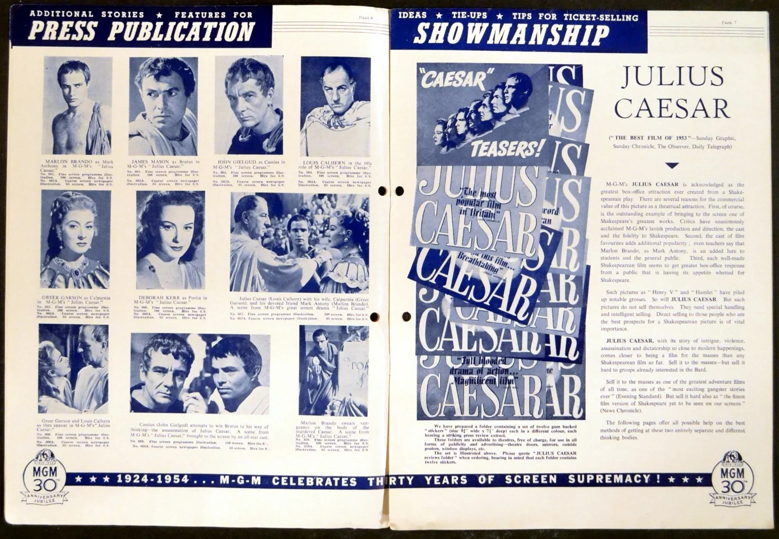 JULIUS CAESAR 1953 Marlon Brando, James Mason, John Gielgud UK PRESSBOOK, изображение 3