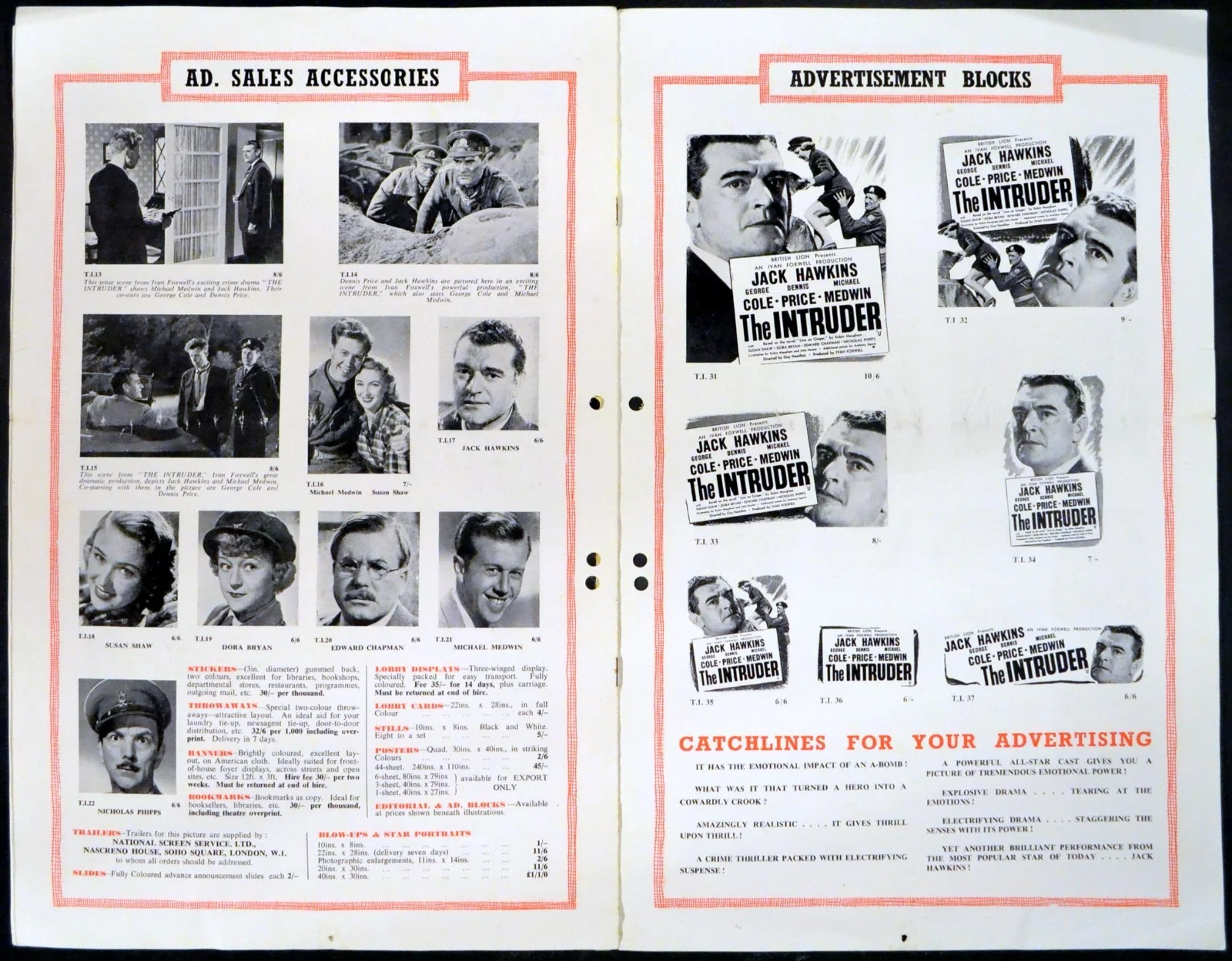 INTRUDER 1953 Jack Hawkins, Dennis Price, Michael Medwin CAMPAIGN BOOK, изображение 3
