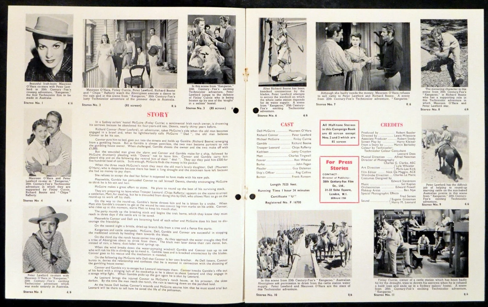 KANGAROO 1952 Maureen O'Hara, Peter Lawford, Finlay Currie UK PRESSBOOK, изображение 2