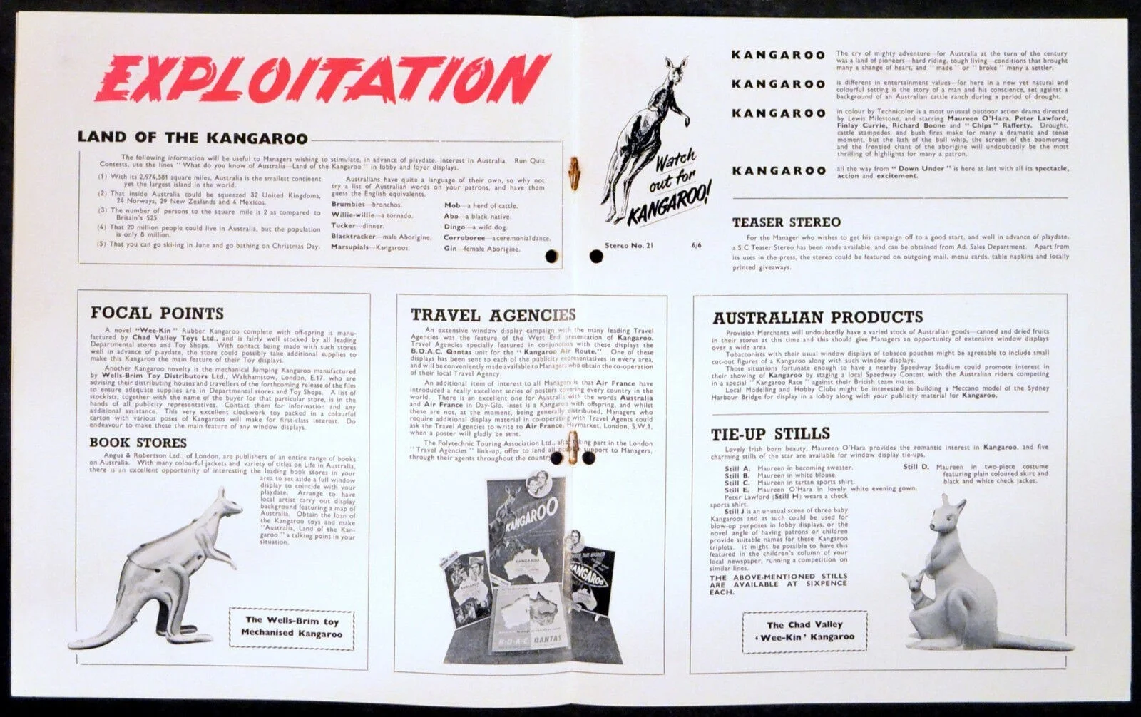 KANGAROO 1952 Maureen O'Hara, Peter Lawford, Finlay Currie UK PRESSBOOK, изображение 3