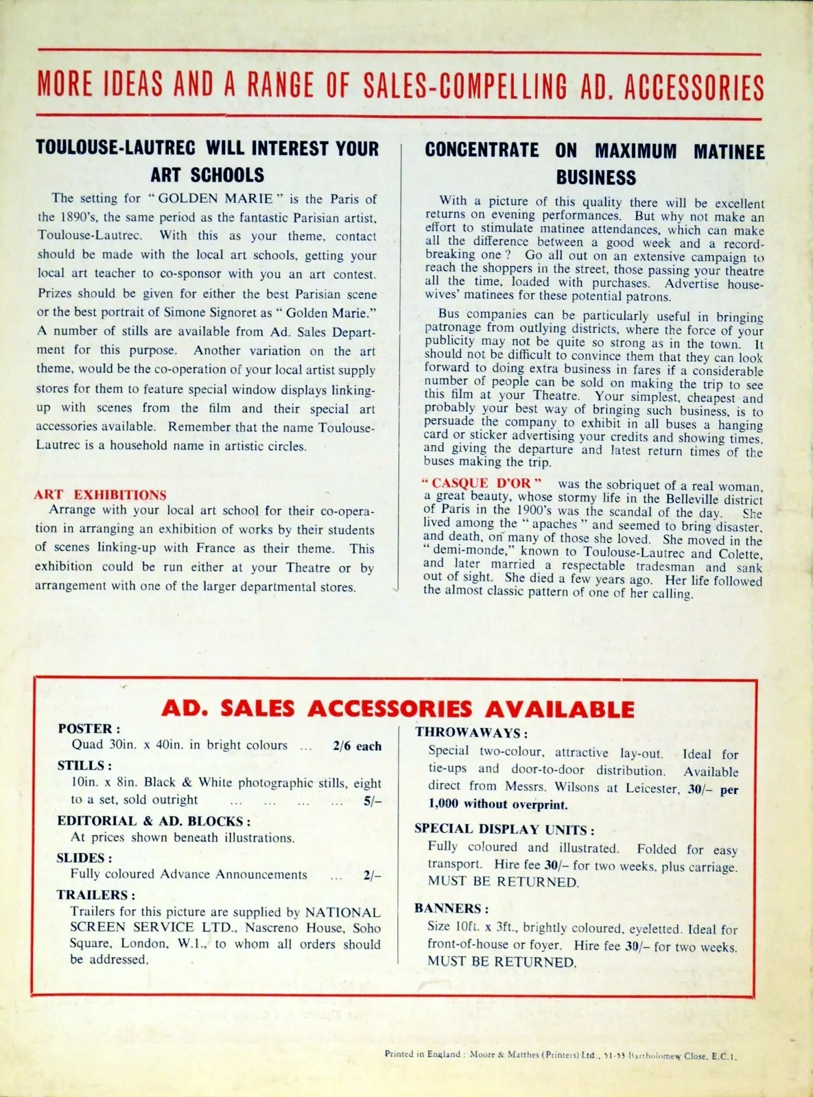 GOLDEN MARIE 1952 Simone Signoret, Serge Reggiani, Claude Dauphin UK PRESSBOOK, изображение 2