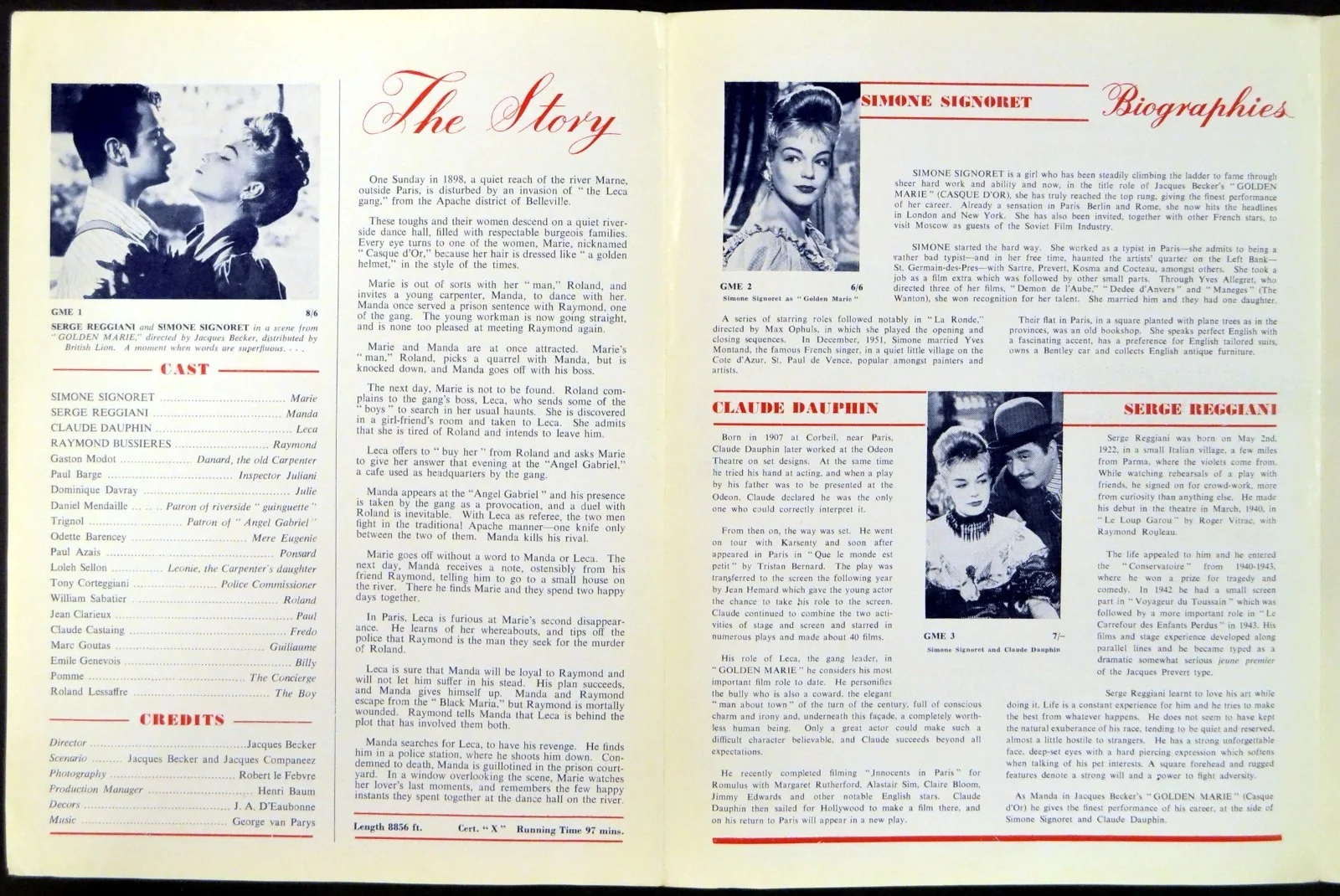 GOLDEN MARIE 1952 Simone Signoret, Serge Reggiani, Claude Dauphin UK PRESSBOOK, изображение 3