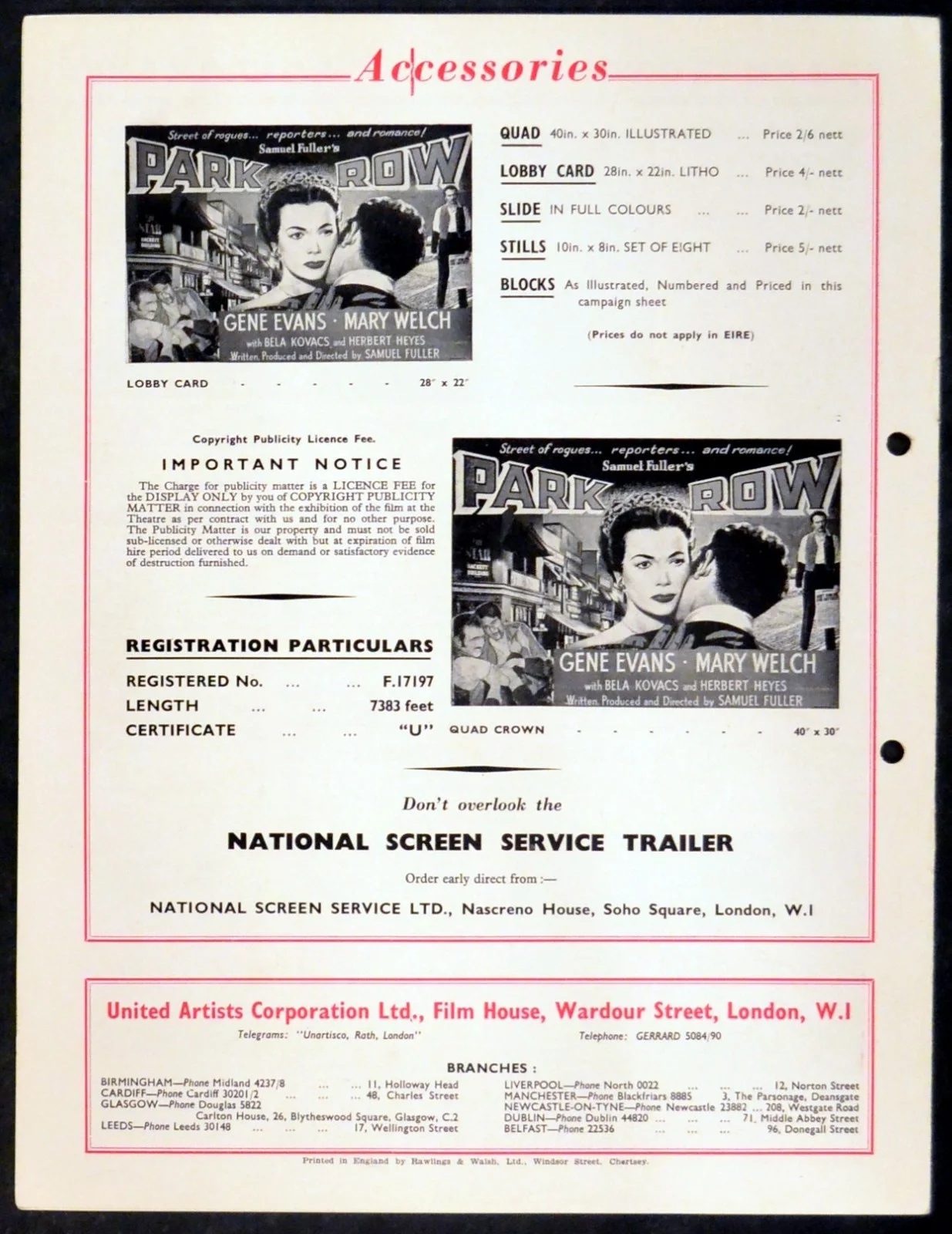 PARK ROW 1952 Gene Evans, Mary Welch, Bela Kovacs Sam Fuller UK CAMPAIGN BOOK, изображение 2