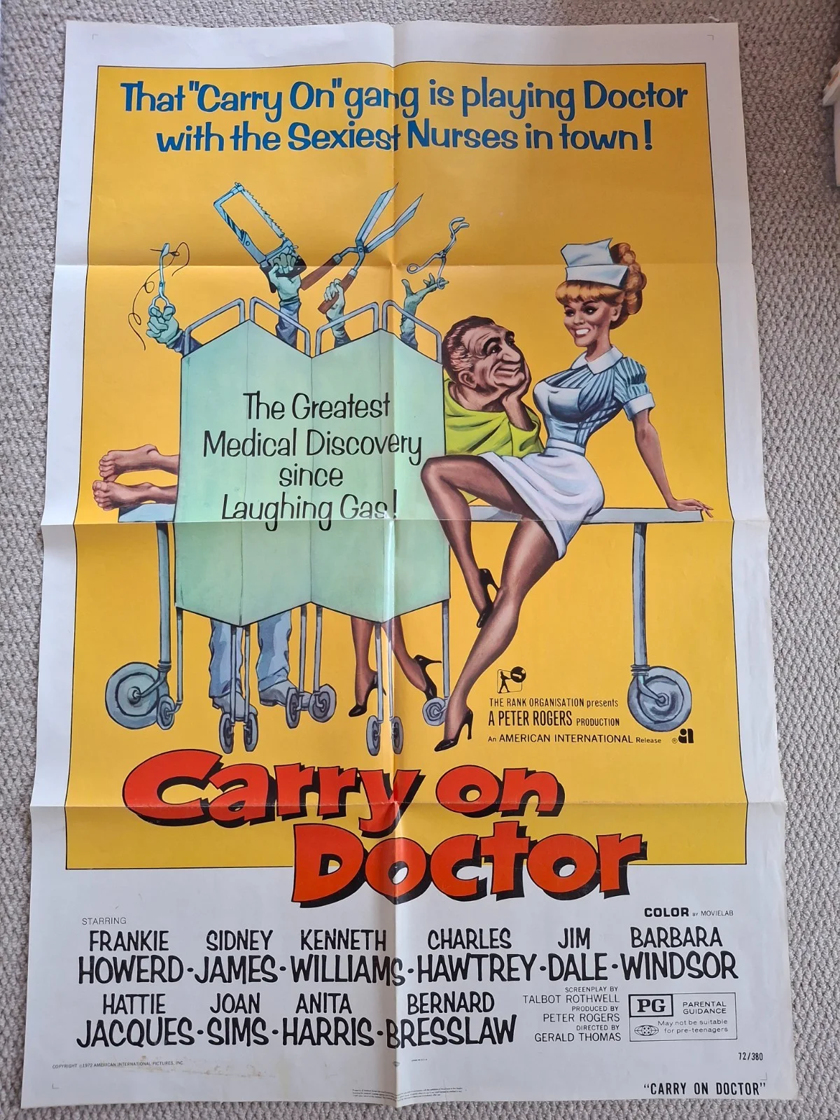 Rare & Original Carry on Doctor US One Sheet Film Cinema Movie Poster 27 x 41", изображение 2