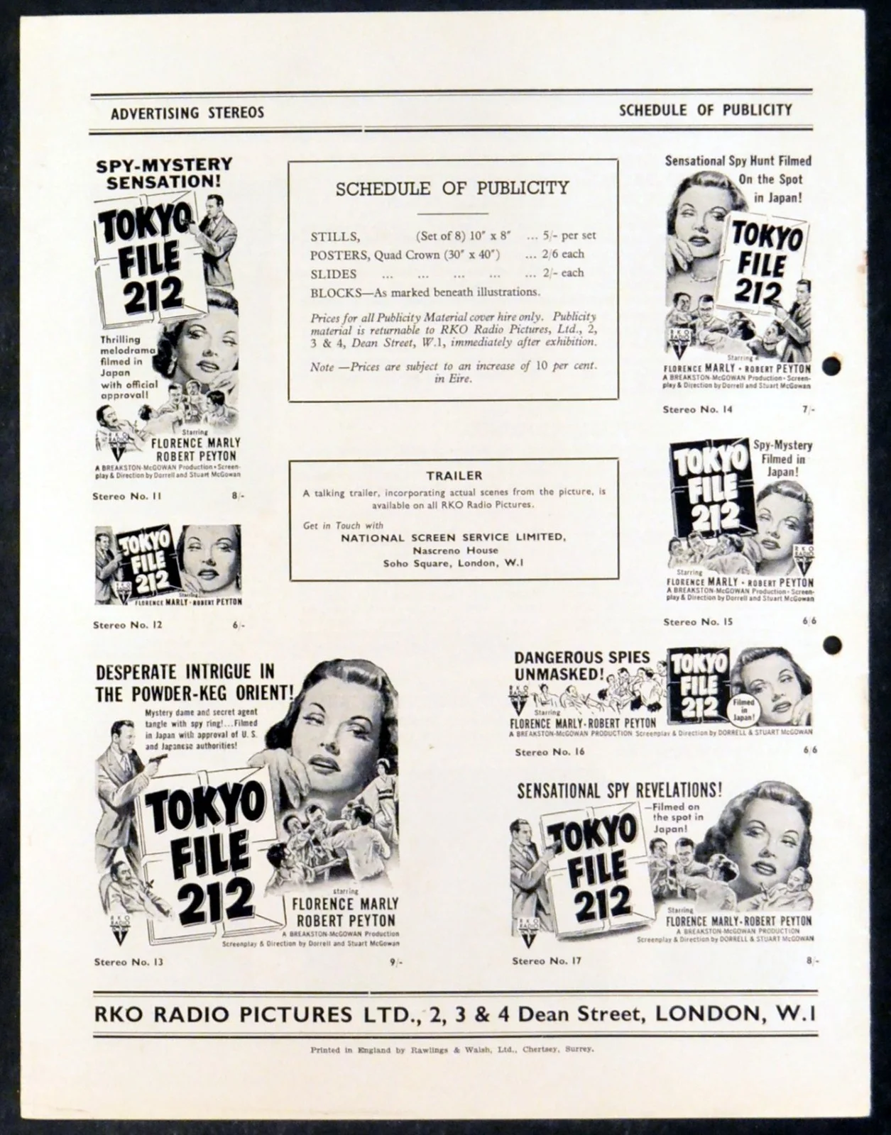 TOKYO FILE 212 1951 Florence Marly, Lee Frederick UK CAMPAIGN BOOK, image 2