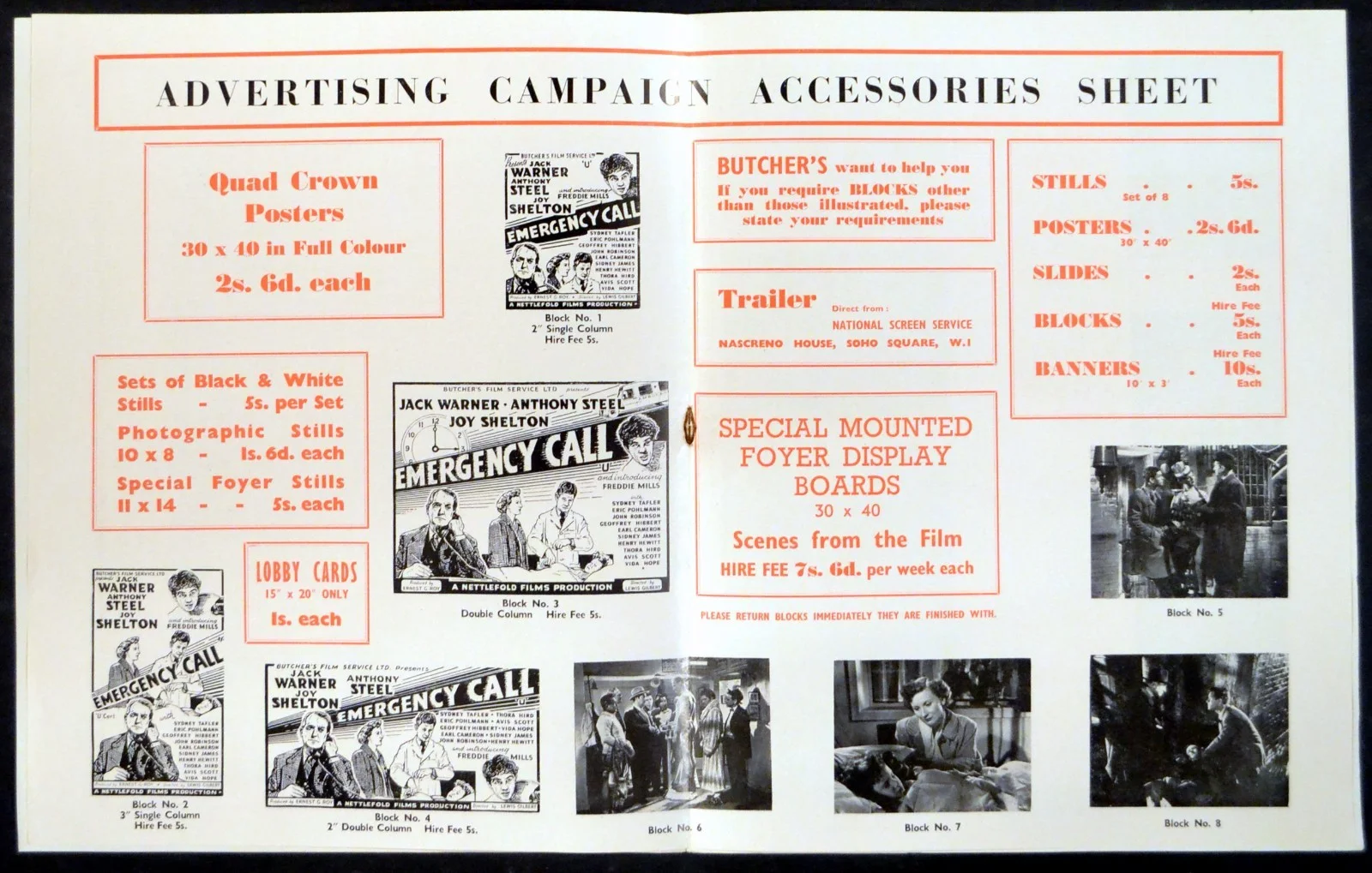 EMERGENCY CALL 1952 Anthony Steel, Jack Warner, Joy Shelton UK PRESSBOOK, изображение 2