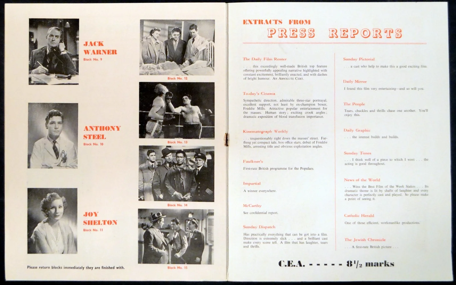 EMERGENCY CALL 1952 Anthony Steel, Jack Warner, Joy Shelton UK PRESSBOOK, изображение 3