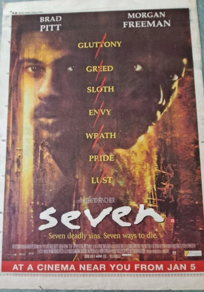 SEVEN - Brad Pitt / Morgan Freeman - Original Full Page newspaper advert. 1996, изображение 5