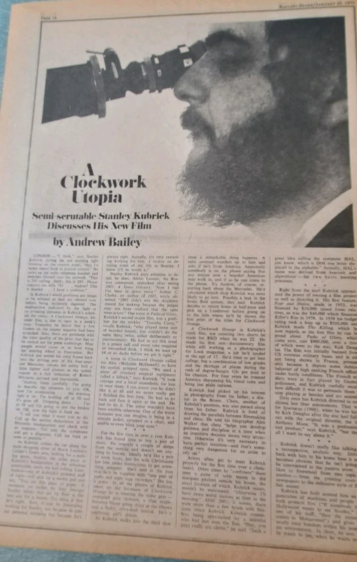 'A Clockwork Orange' & Kubrick -Original 3 Page Article - 1973 Rolling Stone, image 2