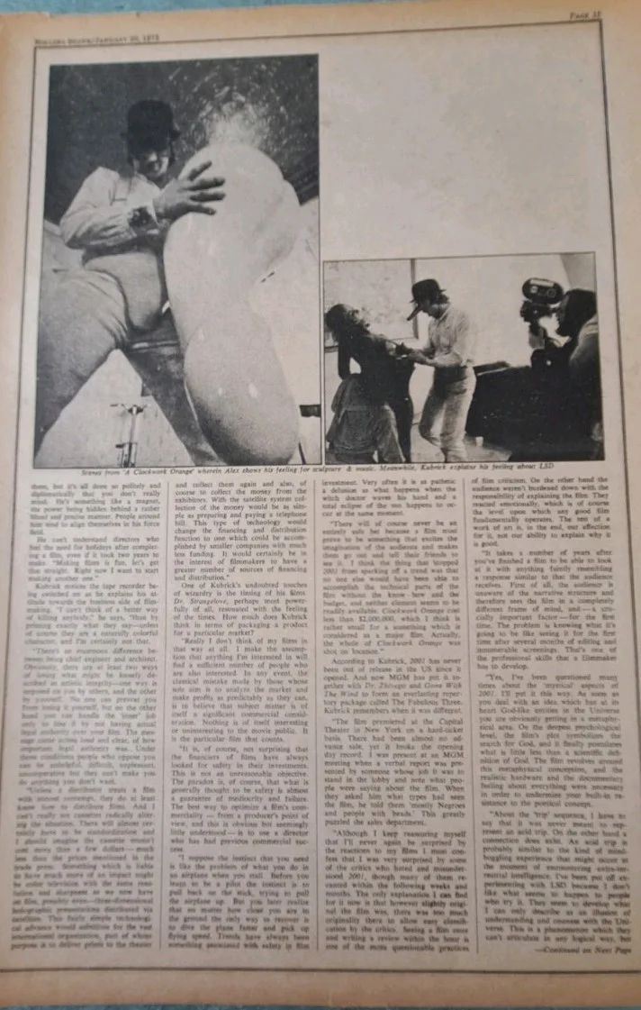 'A Clockwork Orange' & Kubrick -Original 3 Page Article - 1973 Rolling Stone, image 3