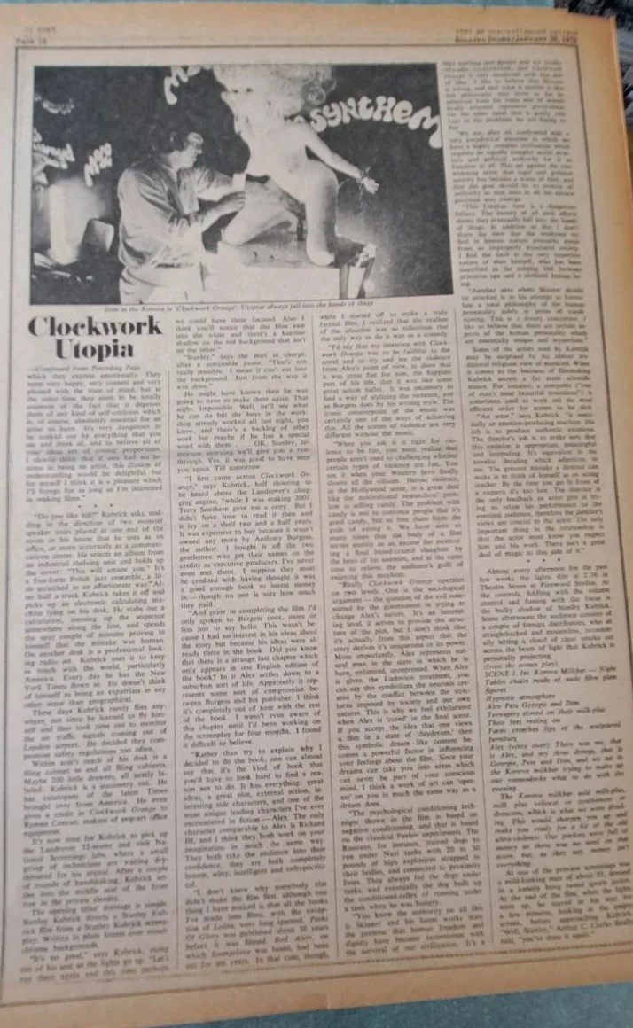 'A Clockwork Orange' & Kubrick -Original 3 Page Article - 1973 Rolling Stone, image 4