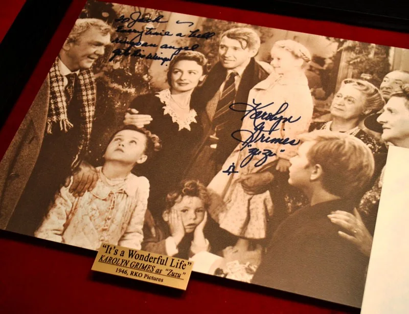 JIMMY STEWART, KAROLYN GRIMES — JIMMY STEWART & ZUZU Signed IT'S A WONDERFUL LIFE, COA DVD, Ornament, UACC Frame, изображение 5