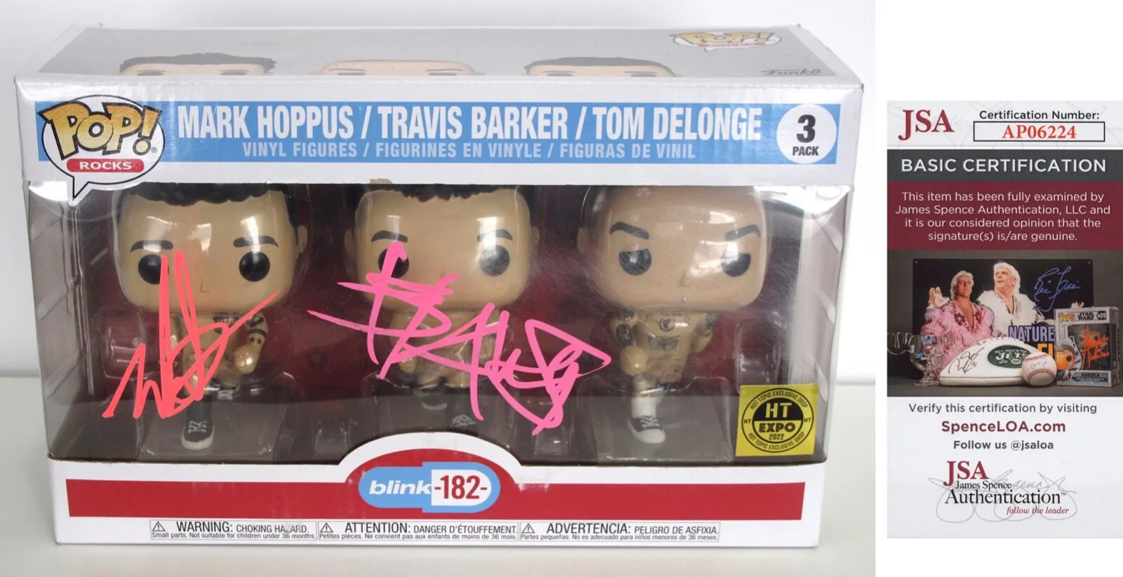MARK HOPPUS, TRAVIS BARKER - BLINK 182 — Mark Hoppus & Travis Barker signed "BLINK 182" Funko Pop RARE Exct Proof JSA COA, изображение 5