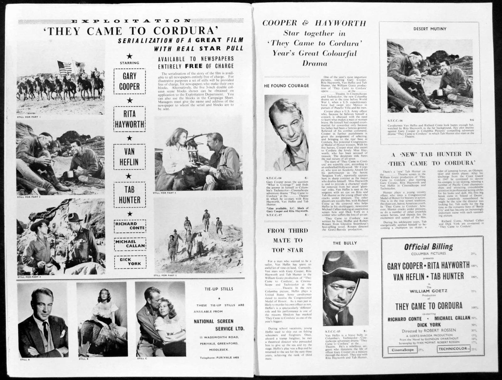 THEY CAME TO CORDURA 1959 Gary Cooper, Rita Hayworth UK CAMPAIGN BOOK, изображение 2