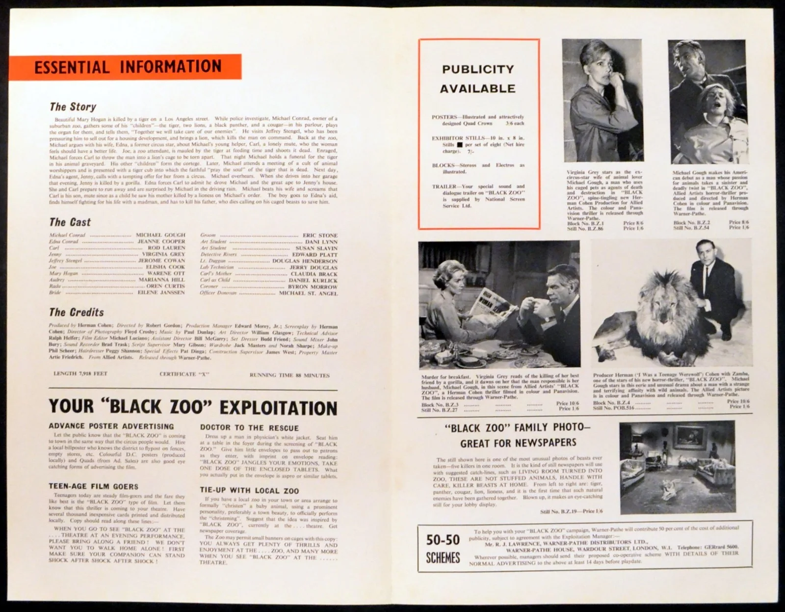 BLACK ZOO 1963 Michael Gough, Jeanne Cooper, Rod Lauren UK CAMPAIGN BOOK, изображение 2