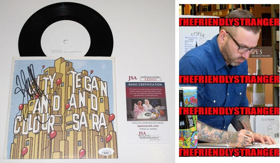 DALLAS GREEN City And Colour — Dallas Green CITY AND COLOUR signed TEGAN & SARA 7" Vinyl Album JSA COA Rare