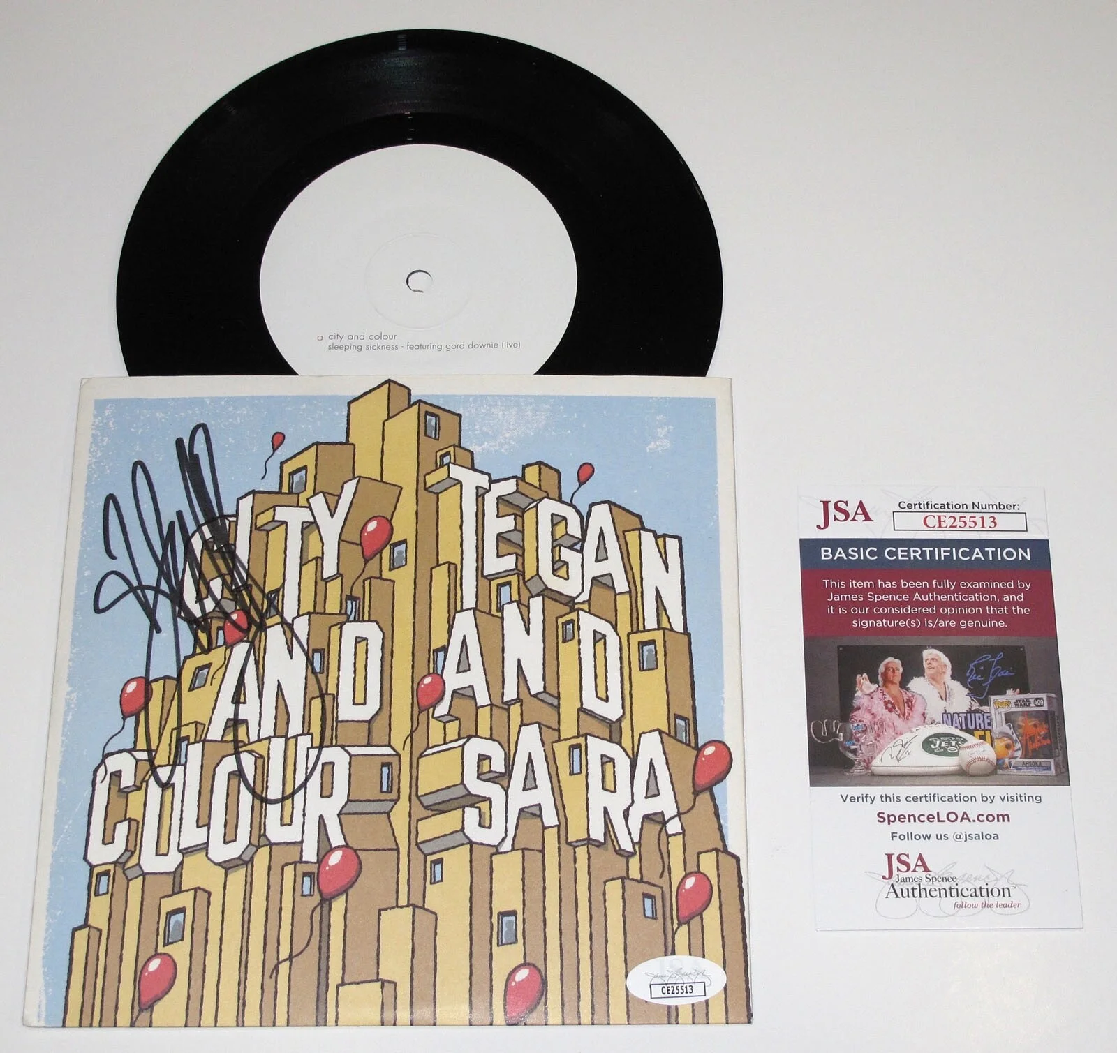 DALLAS GREEN City, Colour — Dallas Green CITY AND COLOUR signed TEGAN & SARA 7" Vinyl Album JSA COA Rare, изображение 4