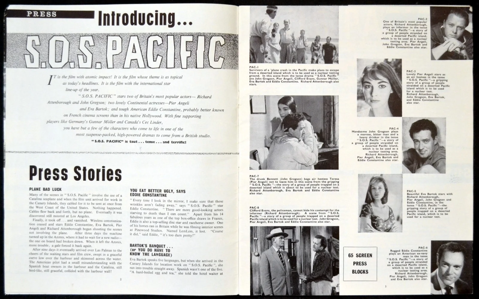 S.O.S. PACIFIC 1959 Eddie Constantine, Richard Attenborough UK PRESSBOOK, изображение 3