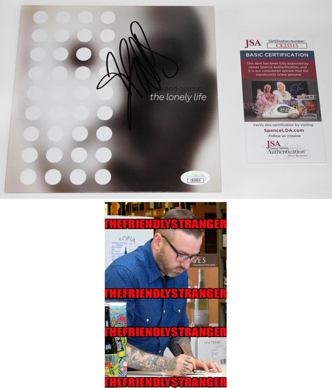 DALLAS GREEN City And Colour — Dallas Green CITY AND COLOUR signed THE LONELY LIFE 7" Vinyl Cover JSA COA Rare