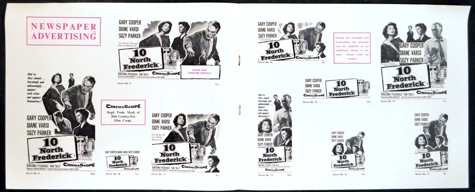 10 NORTH FREDERICK 1958 Gary Cooper, Diane Varsi, Suzy Parker UK CAMPAIGN BOOK, image 2