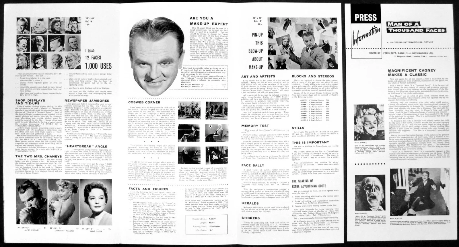 MAN OF A THOUSAND FACES 1957 James Cagney, Dorothy Malone UK PRESSBOOK, image 2