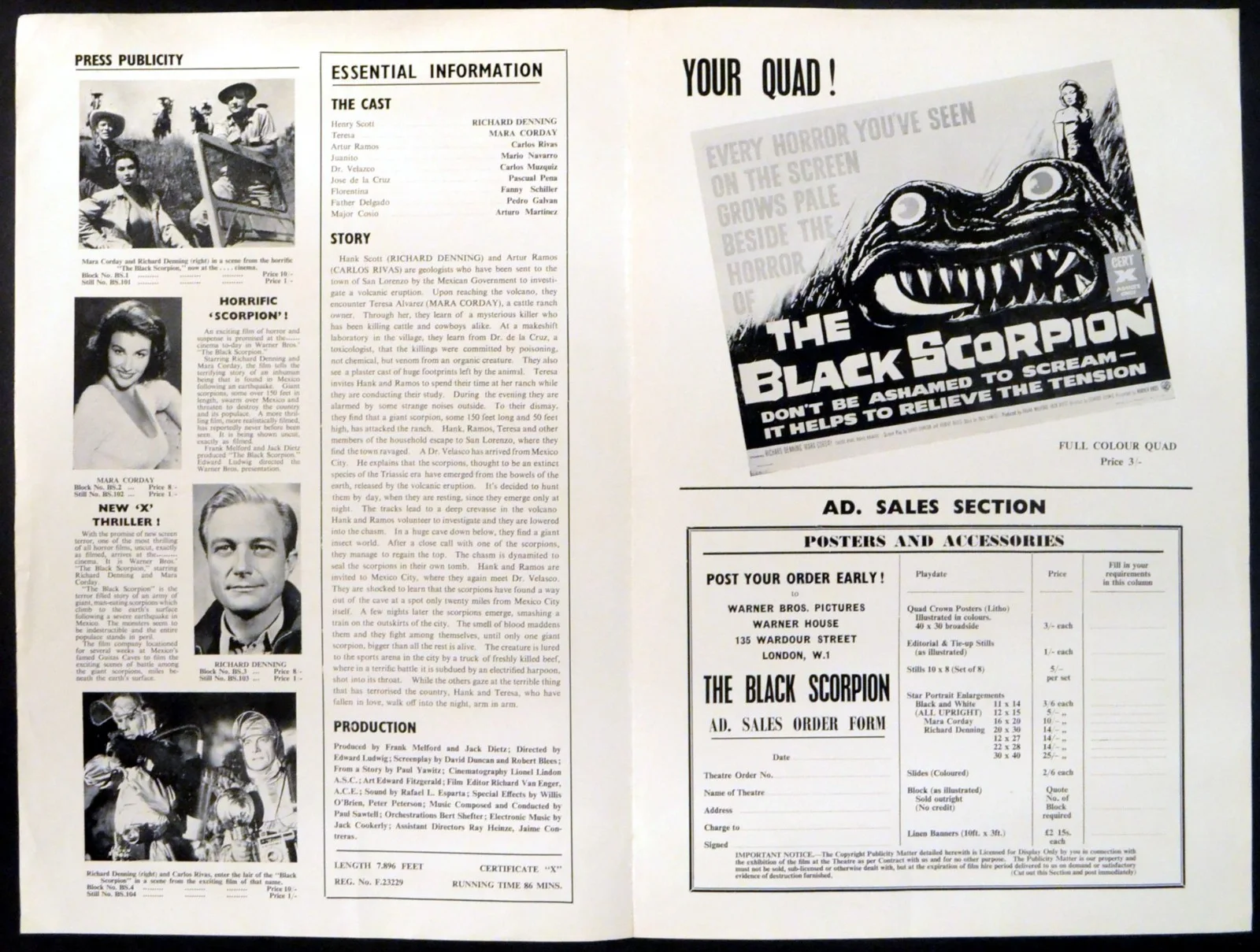 BLACK SCORPION 1957 Richard Denning, Mara Corday Willis O'Brien UK CAMPAIGN BOOK, image 2