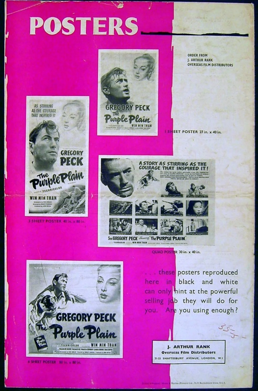 PURPLE PLAIN 1954 Gregory Peck, Win Min Than, Brenda de Banzie UK PRESSBOOK, изображение 3