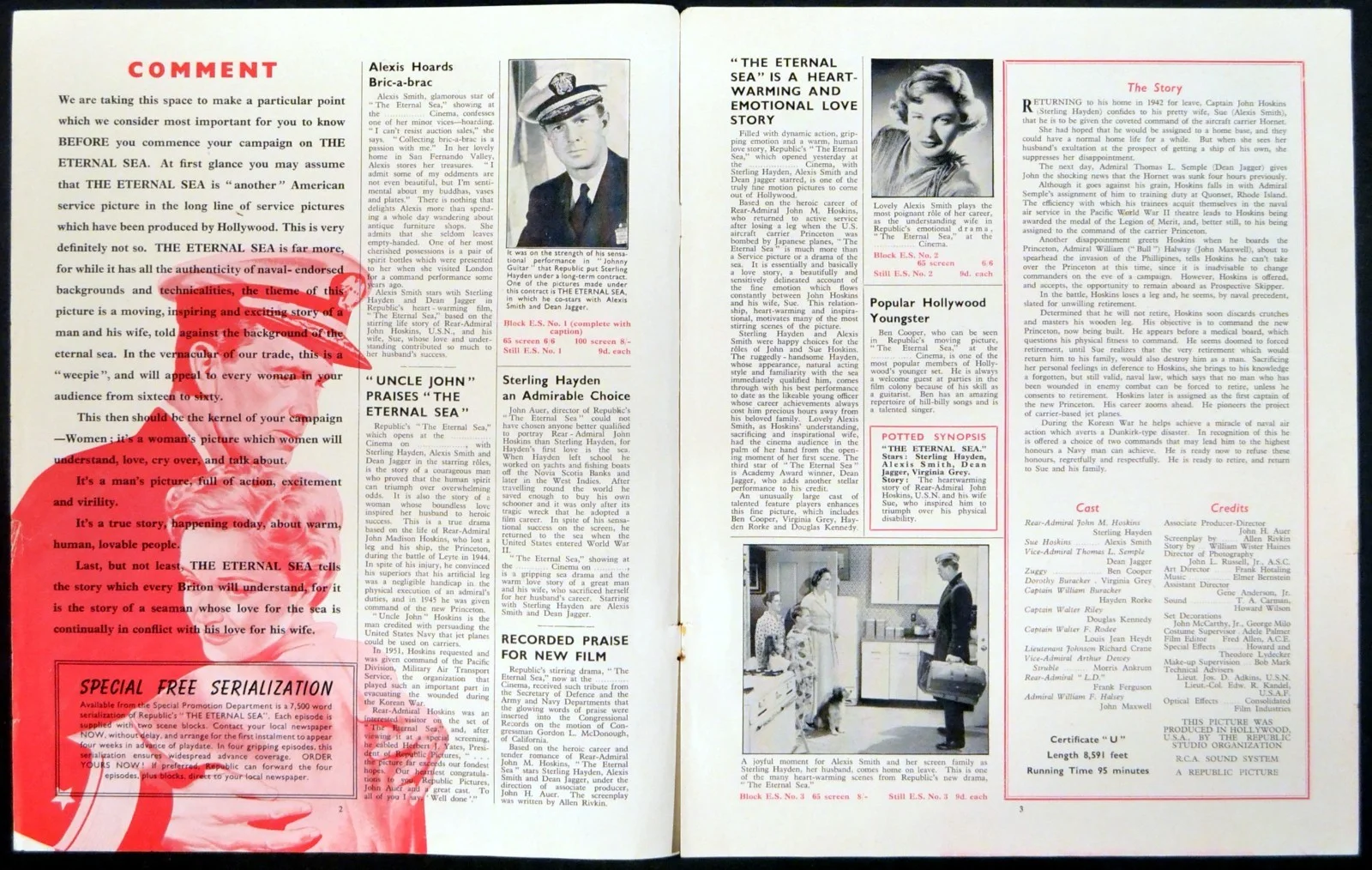 ETERNAL SEA 1955 Sterling Hayden, Alexis Smith, Dean Jagger UK CAMPAIGN BOOK, изображение 2