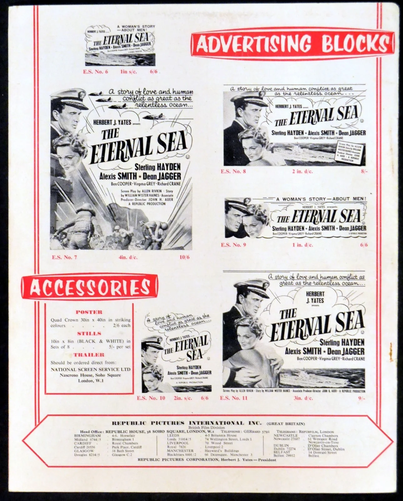 ETERNAL SEA 1955 Sterling Hayden, Alexis Smith, Dean Jagger UK CAMPAIGN BOOK, изображение 4
