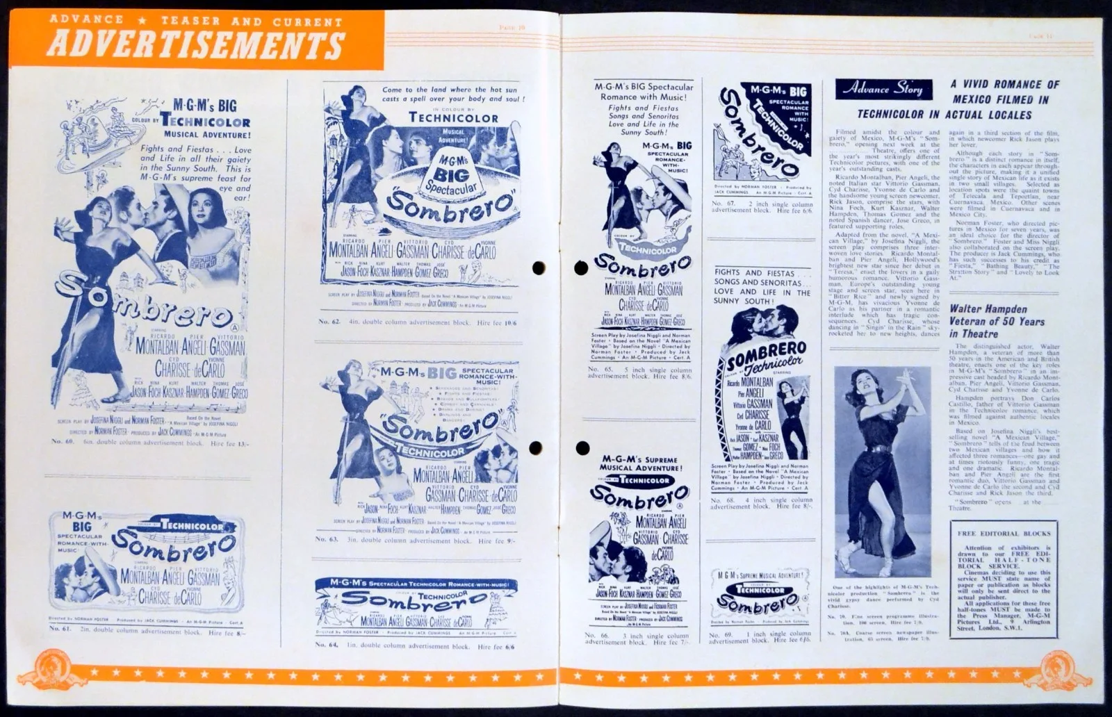 SOMBRERO 1953 Pier Angeli, Vittorio Gassman, Cyd Charisse UK PRESSBOOK, изображение 2