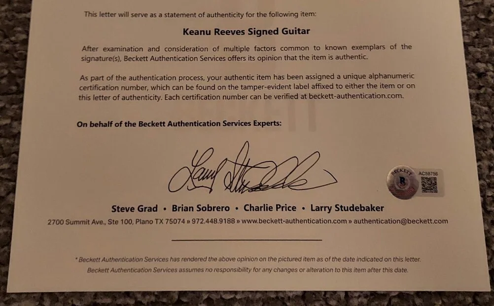 KEANU REEVES Signed GUITAR DOGSTAR BECKETT COA AC58756 & ALEX WINTER PICKGUARD, изображение 5