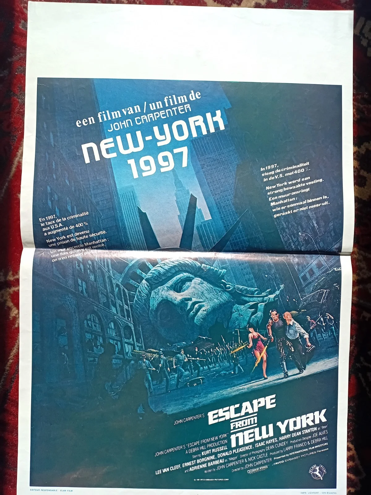 Escape From New York (1981) - ORIGINAL Belgian Poster - 54cm x 35.3cm, изображение 2