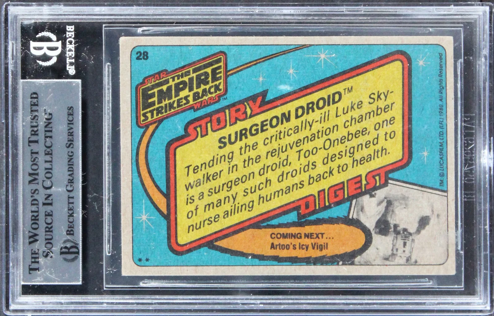 Roy Rodgers, Ron Hone, Roger Nichols, Denny Delk, Digby Milner — Star Wars (6) Rodgers, Milner, Hone +3 Signed 1980 SW ESB #28 Card BAS Slabbed, image 2