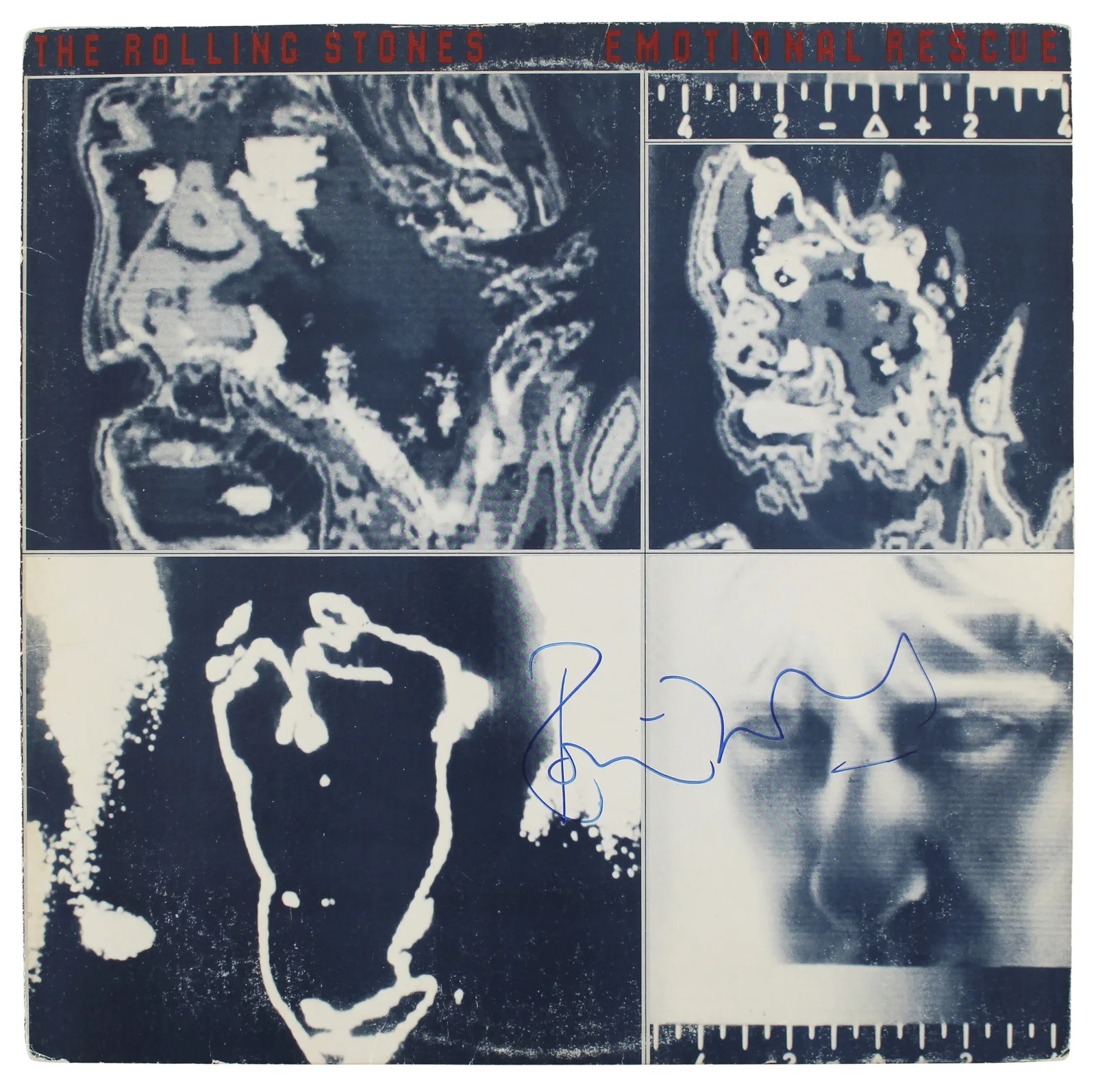Ronnie Wood — Ronnie Wood The Rolling Stones Signed Emotional Rescue Album Cover BAS #BG82244