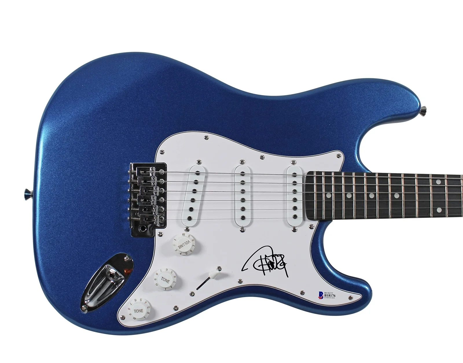 Tommy Chong — Tommy Chong Authentic Signed Blue Electric Guitar Autographed BAS #B18176, image 3