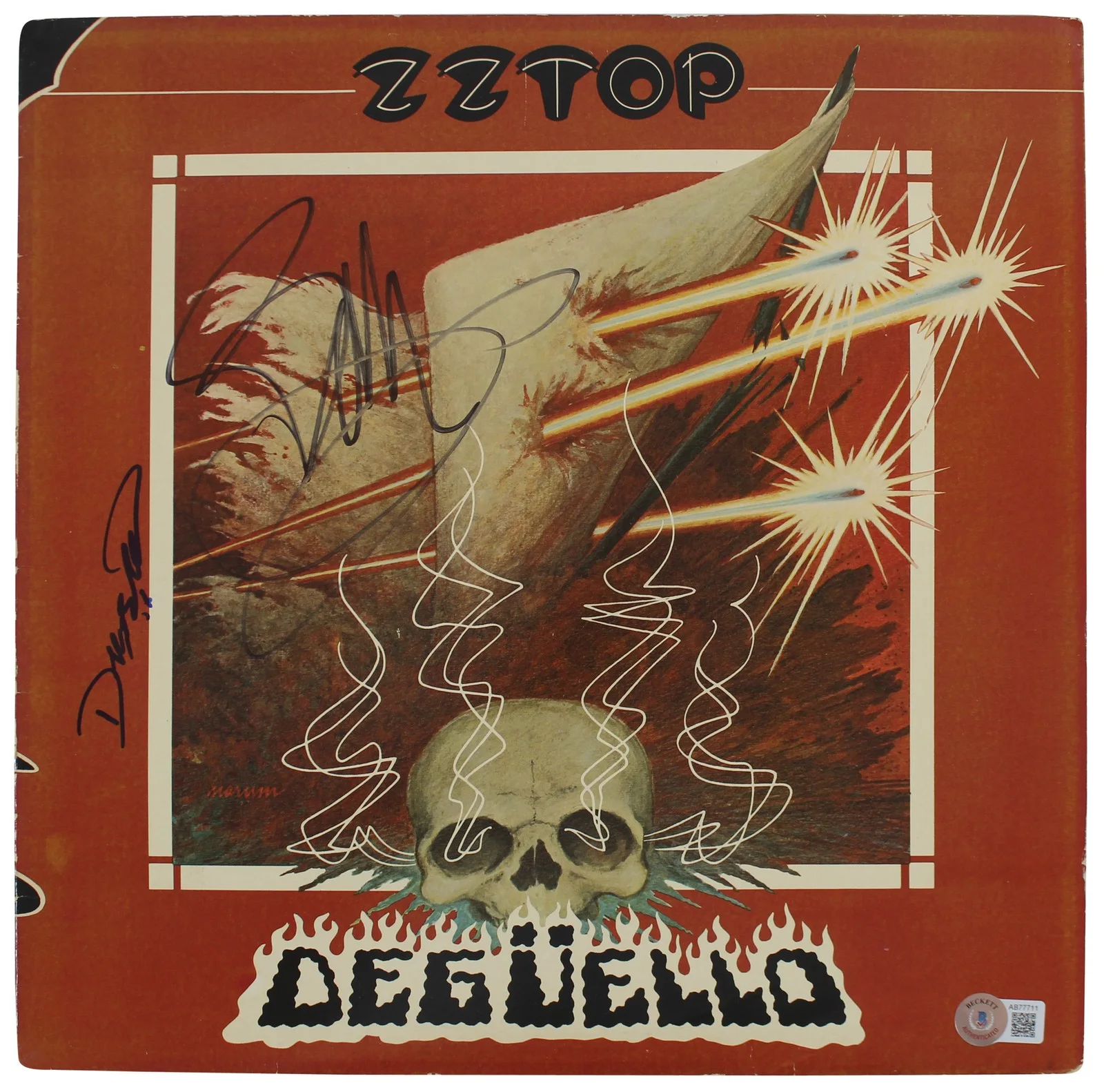 Dusty Hill & BIlly Gibbons — Dusty Hill & BIlly Gibbons ZZ Top Signed Deguello Album Cover BAS #AB77711