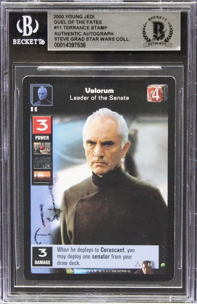 Terrance Stamp — Terrance Stamp Star Wars Signed 2000 Young Jedi Duel Of Fates #11 Card BAS Slab