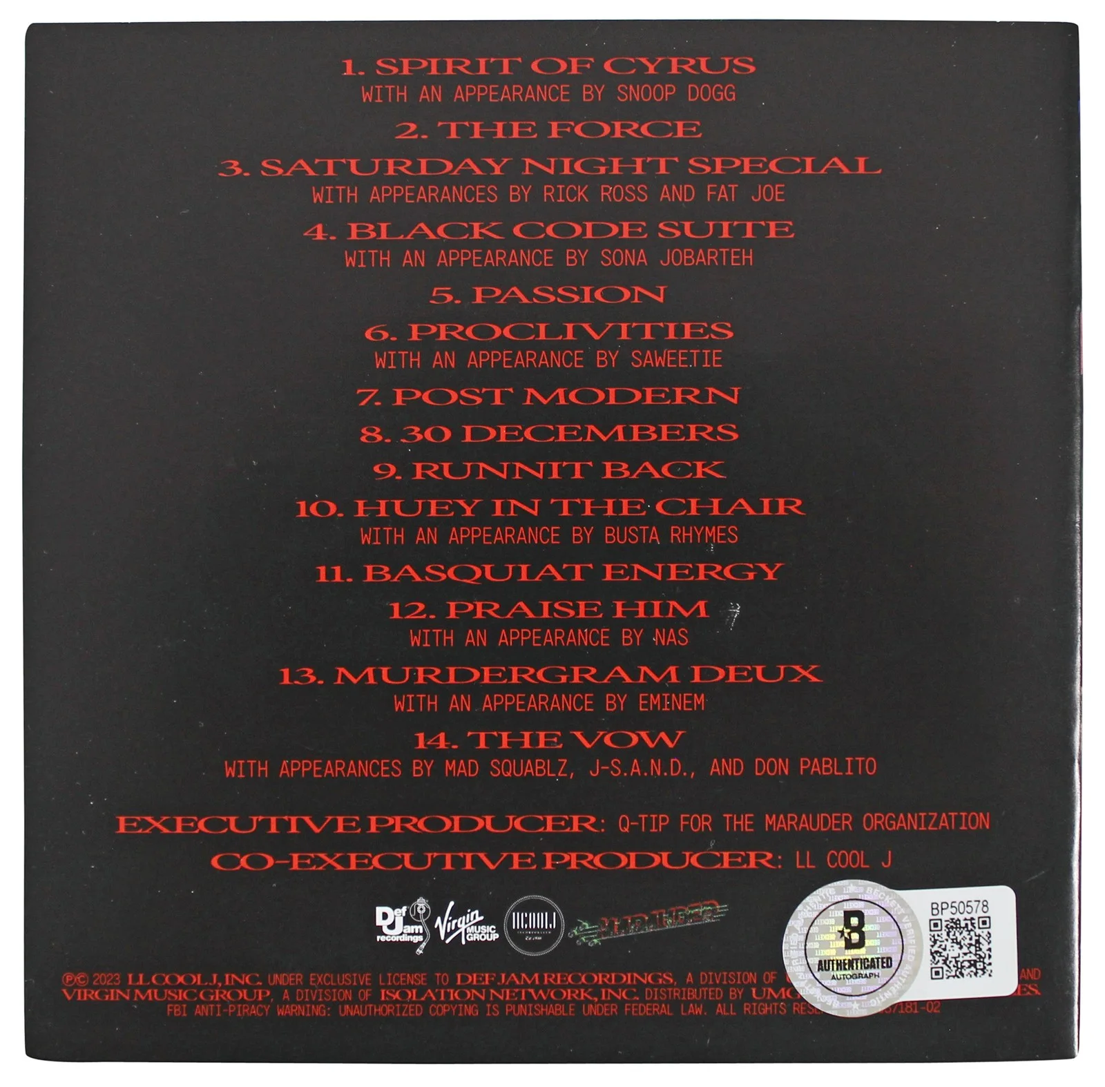 L.L. Cool J — L.L. Cool J. Authentic Signed The Force Cd Insert W/ Disk BAS #BP50578, image 3