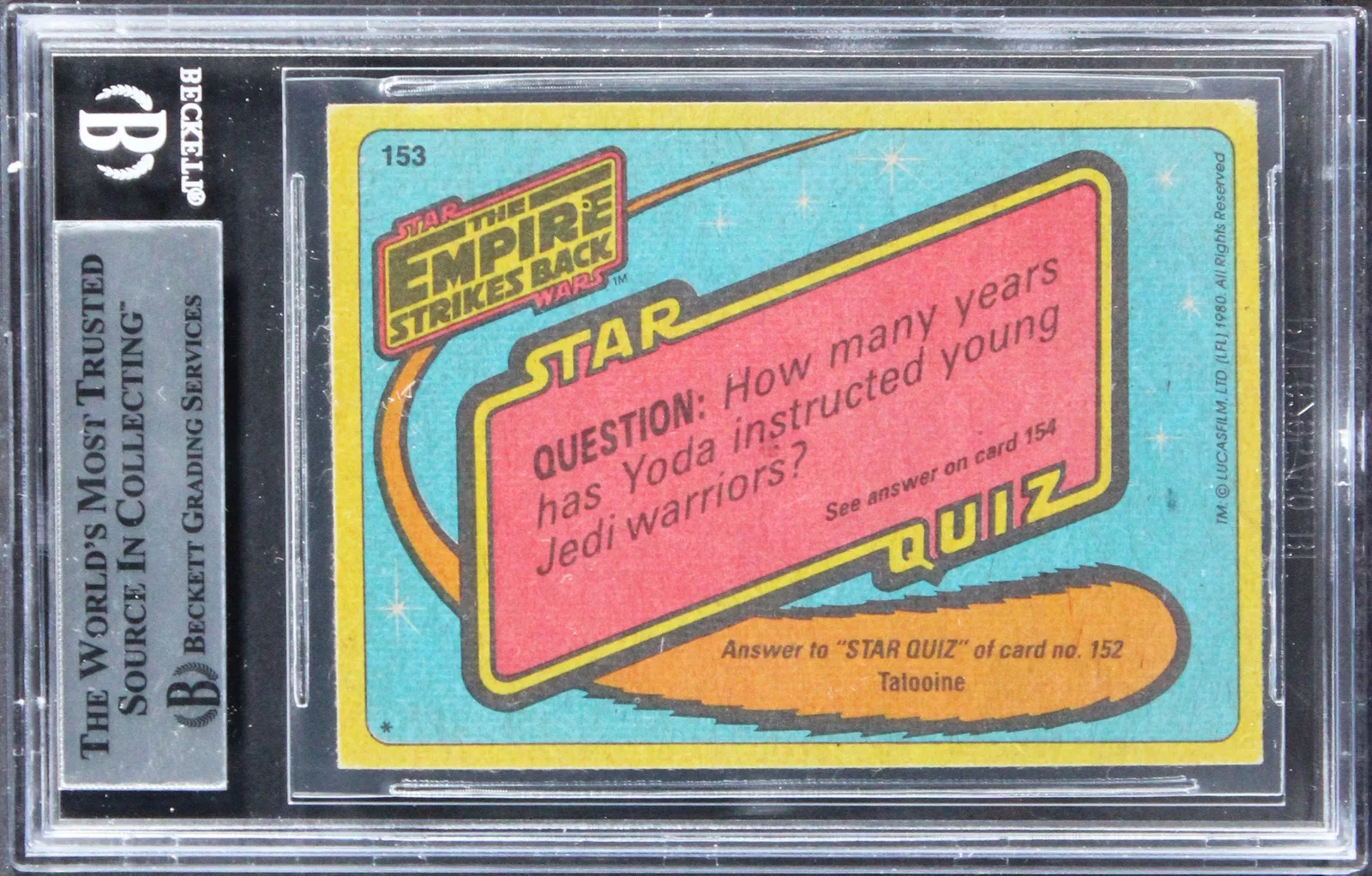 Roy Rodgers, Roger Nichols, Dennis Lowe, Ron Hone, Digby Milner — Star Wars (5) Nichols, Lowe, Hone, +2 Signed 1980 SW ESB #153 Card BAS Slabbed, изображение 2