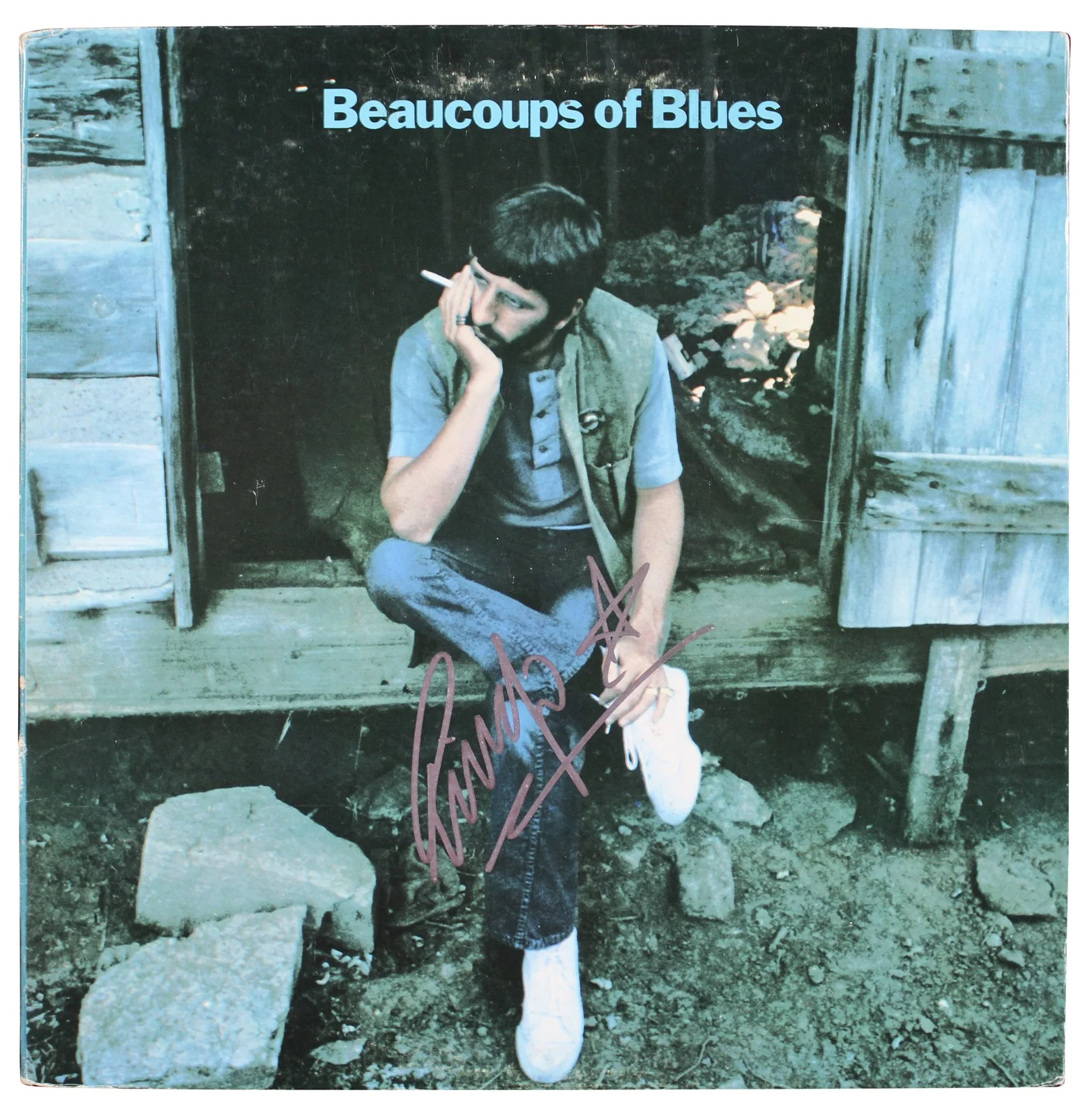 Ringo Starr — Ringo Starr Signed Beaucoups of Blues Album Cover W/ Vinyl BAS #AE31478, изображение 2