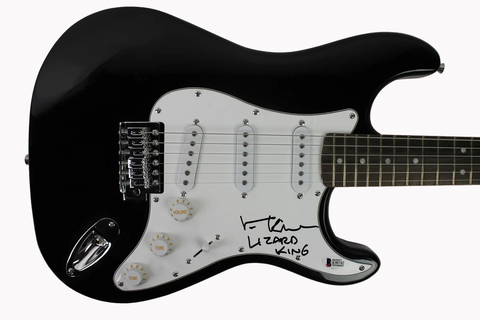Val Kilmer — Val Kilmer "Lizard King" Signed Black Electric Guitar BAS Witnessed #K90742, image 3