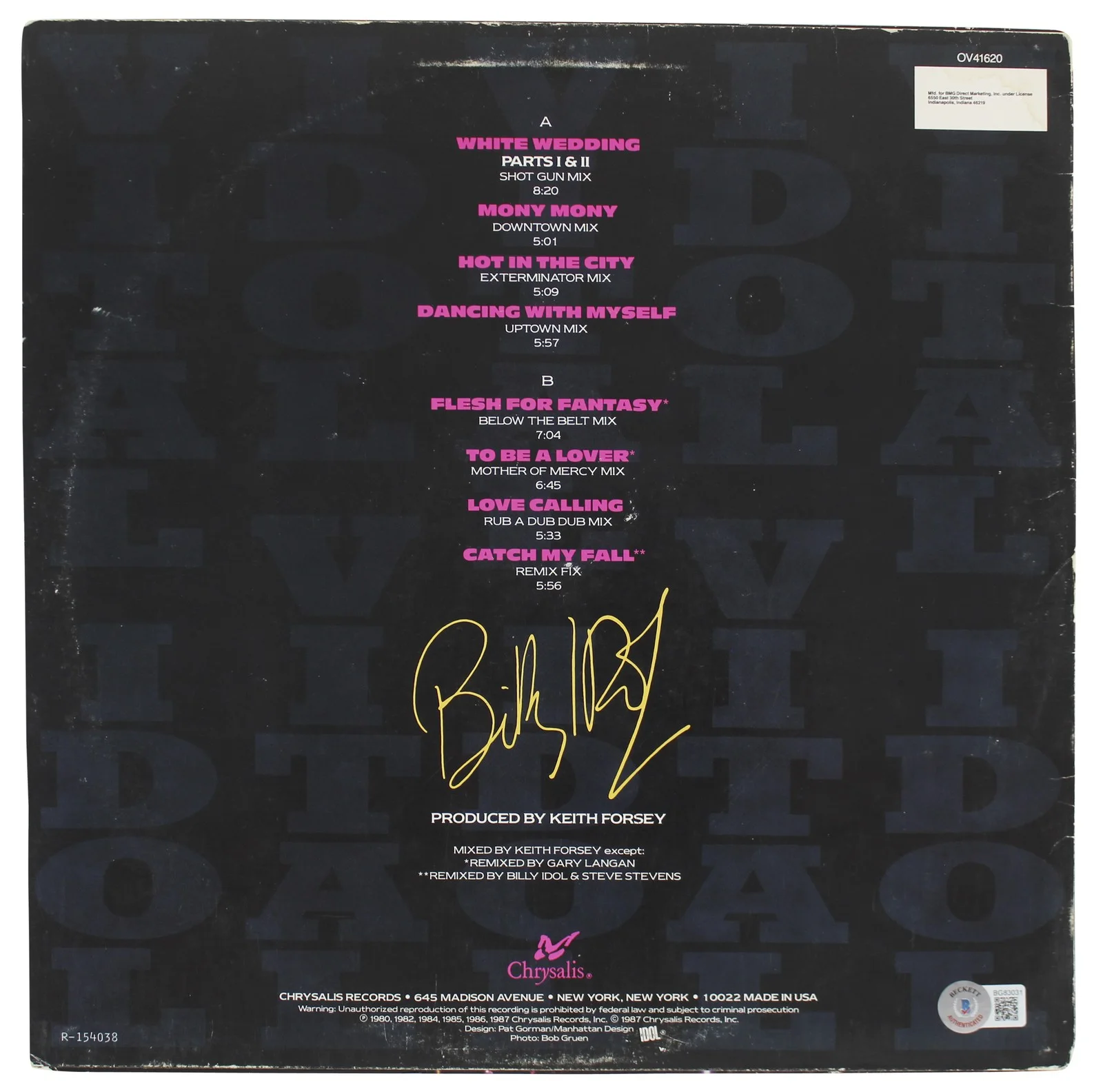 Billy Idol — Billy Idol Authentic Signed Vital Idol Album Cover Autographed BAS #BG83031, изображение 3